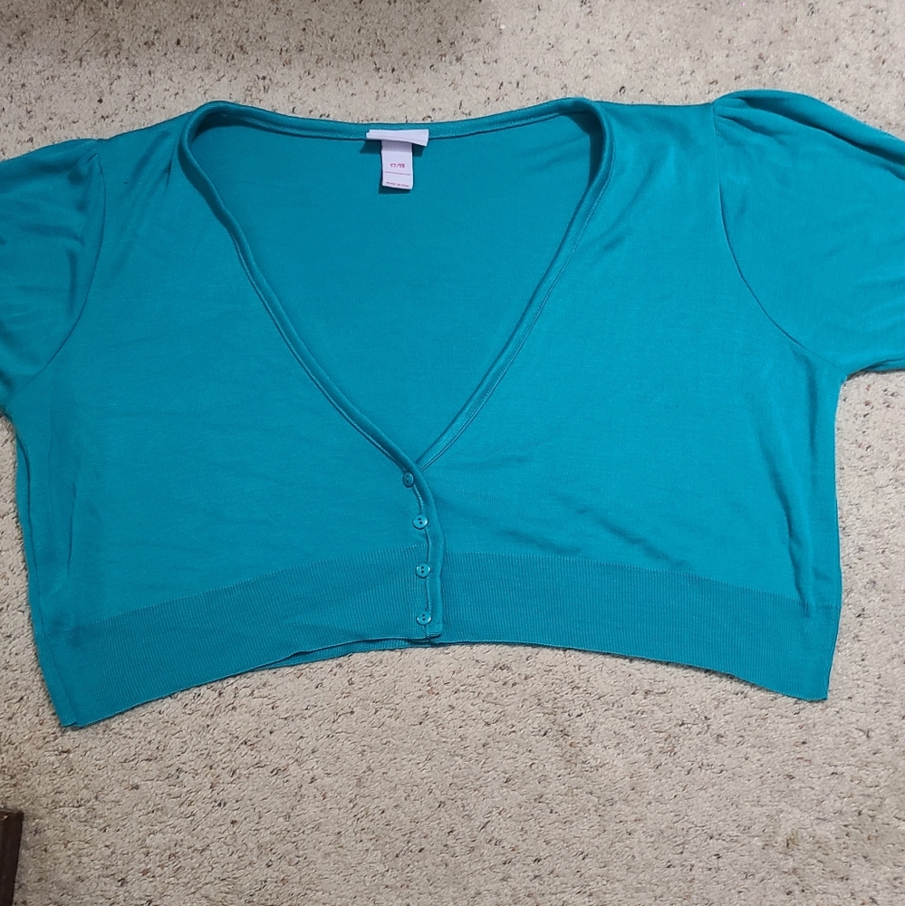 Loop 18 teal crop cardigan,  17/19.